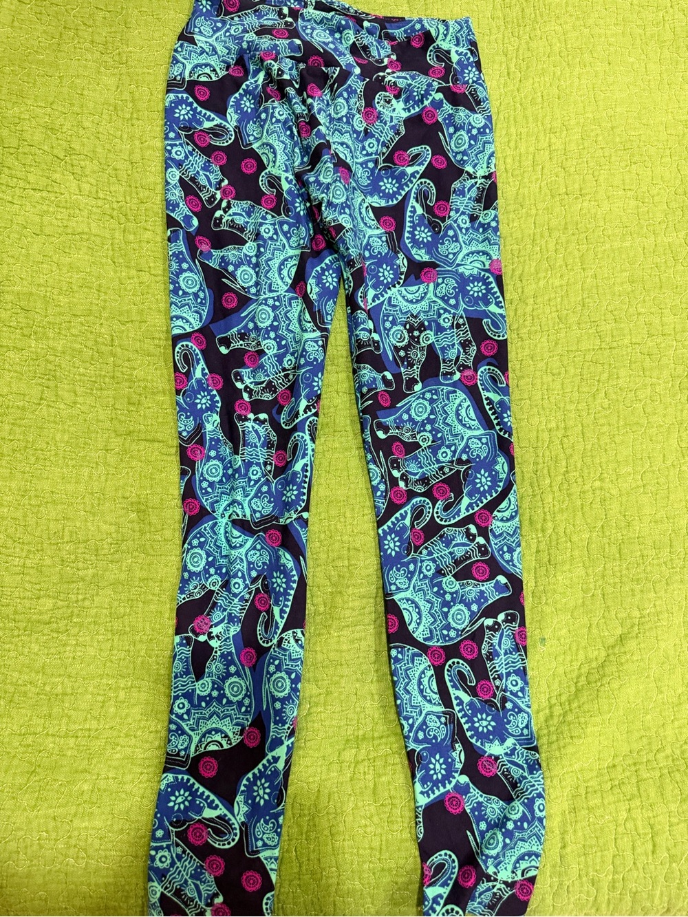 LuLaRoe Black Leggings with Teal, Blue & Pink Elephant Print